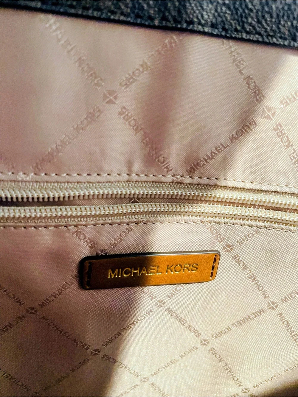 Michael Kors Brown MK Logo Tote with Tan Leather Trim
